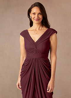 Azazie Lisolette Mother of the Bride Dresses Cabernet Sheath Pleated Mesh Dress image6