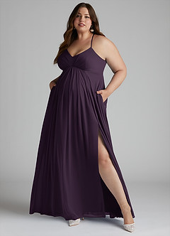 Azazie Annabelle Maternity Bridesmaid Dresses A-Line V-Neck Pleated Mesh Floor-Length Dress image9