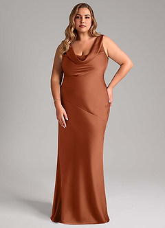Azazie Rylina Bridesmaid Dresses Cedar Rose Mermaid Stretch Satin Dress image7
