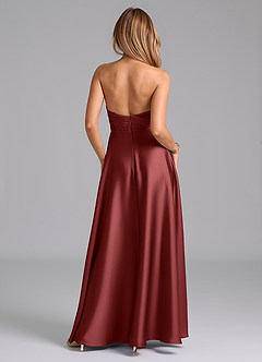 Azazie Tessie At-home Try On Dresses Terracotta A-Line Pleated Stretch Satin Dress image2