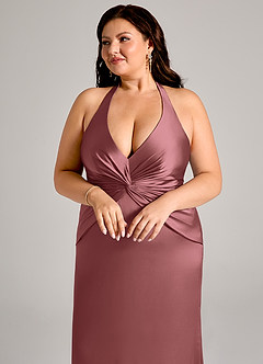 Azazie Valerie Jurken voor bruidsmeisjes Jurk van Stretch Satijn met Zeemeermin Geplooid Amethist image13