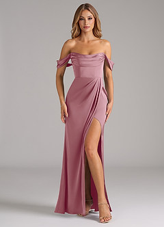 Azazie Johana Bridesmaid Dresses Vintage Mauve Mermaid Off the Shoulder Stretch Satin Convertible Dress image3