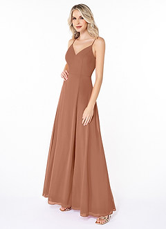 Azazie Lena Bridesmaid Dresses Bronzer A-Line Lace Chiffon Dress image3