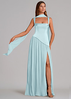 Azazie Stephanie Vestidos de madrinha de casamento Vestido Nuvem Azul de Cetim elástico de Linha A com Plissado image1