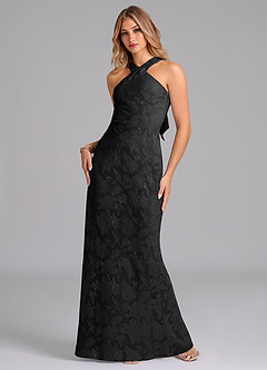 Azazie Doretta Bridesmaid Dresses Black Mermaid Pleated Floral Burnout Dress image5