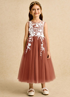Azazie Sundae Vestidos de florista Vestido Castanho Aloirado de Renda de Vestido de baile image7