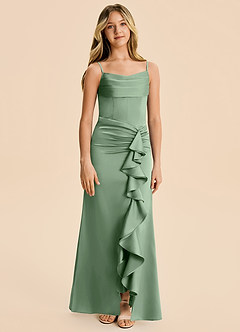 Azazie Rosalia Junior Robe Fourreau en Satin extensible Plissée Matcha image6