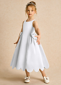 Azazie Macaroon Flower Girl Dresses White Ball-Gown Bow Matte Satin Dress image5