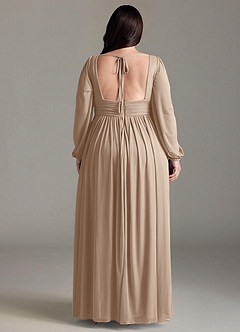 Azazie Norah Brautjungfernkleider A-Linie Lange Ärmel mit V-Ausschnitt Chiffon Kleid Taupe image7