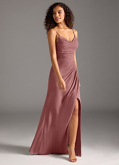 Azazie Deandra Robes de demoiselle d'honneur Robe Sirène en Mousseline de soie Plissée Rose Du Désert image4