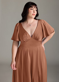 Azazie Kimber Bridesmaid Dresses Bronzer A-Line Ruched Stretch Satin Dress image11