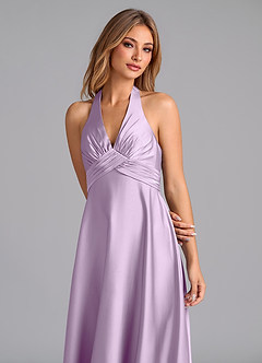 Azazie Tessie Bridesmaid Dresses Frosted Lilac A-Line Pleated Stretch Satin Dress image3