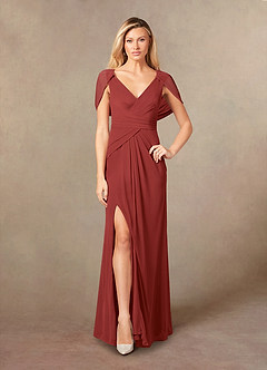 Azazie Luisa vestidos de madre de la novia Vestido de Óxido de Malla de Sirena con Cuello en V Plisado image5