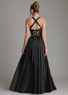 Azazie Francis Bridesmaid Dresses Black A-Line Corset Stretch Satin Dress image2
