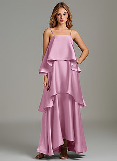 Azazie Azalea Bridesmaid Dresses Candy Pink A-Line Ruched Stretch Satin Dress image1