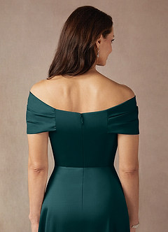 Azazie Amelia Mother of the Bride Dresses Pine A-Line Off the Shoulder Stretch Satin Dress image8