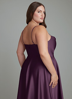 Azazie Elle Bridesmaid Dresses Plum A-Line Pleated Stretch Satin Dress image15