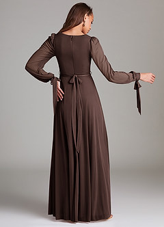 Azazie Leonia Bridesmaid Dresses Ganache A-Line Long Sleeve Mesh Dress image4