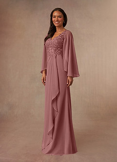 Azazie Perry Mother of the Bride Dresses Desert Rose Mermaid V-Neck Lace Chiffon Dress image2