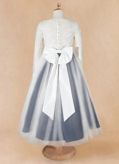 Azazie Elodie Flower Girl Dresses Ivory Dark Navy Ball-Gown Lace Dress image11