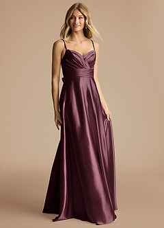 Azazie Oliana Bridesmaid Dresses Cabernet A-Line Pleated Metallic Satin Dress image4