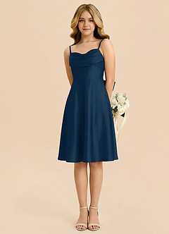 Azazie Bear Junior Linia A Dekolt w kształcie serca Satyna elastyczna Mini Młodsza druhna Sukienka image5