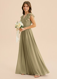 Azazie Anysa Junior Robe Trapèze en Mousseline de soie Rayé Vert Mousse image6