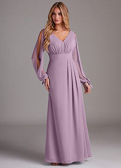 Azazie Matilda Bridesmaid Dresses Wisteria A-Line Long Sleeve Chiffon Dress image4