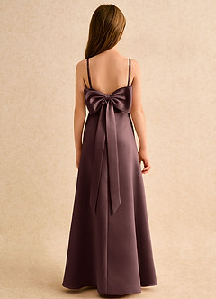 Azazie Joella Girls Formal Flower Girl Dresses Espresso A-Line Pleated Matte Satin Dress image4