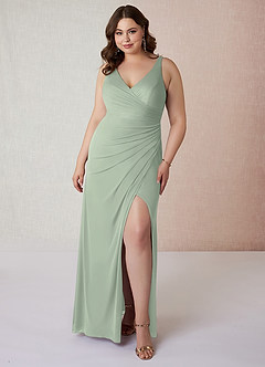Azazie Leandra Bridesmaid Dresses Dusty Sage Mermaid V-Neck Pleated Mesh Dress image8