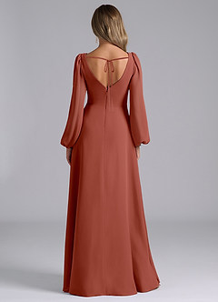 Azazie Liah Bridesmaid Dresses Auburn A-Line Long Sleeve Chiffon Dress image2