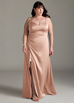 Azazie Marchella Bridesmaid Dresses Rose Gold A-Line Corset Stretch Satin Dress image7