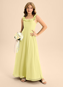Azazie Callie Junior Abito A-Line in Chiffon Increspato Sorbetto Al Limone image6