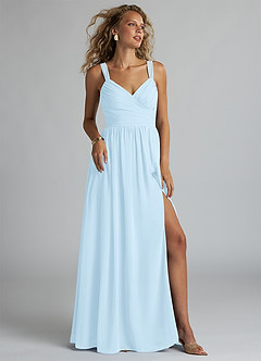 Azazie Aziza Bridesmaid Dresses Sky Blue A-Line V-Neck Pleated Chiffon Dress image1