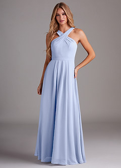 Azazie Dixie Bridesmaid Dresses Ice A-Line Halter Pleated Chiffon Dress image1