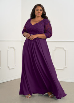 Azazie Hayek Kleider für die Brautmutter A-Linie V-Hals Spitze Chiffon Kleid Traube image6