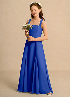 Azazie Tater Junior Formal Robe Demoiselle D'honneur Fillette Robe Trapèze en Mousseline de soie Plissée Bleu Roi image5