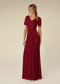 Azazie Bessie Mother of the Bride Dresses Burgundy A-Line Pleated Mesh Dress image4
