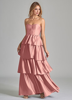 Azazie Faye Robes de demoiselle d'honneur Robe Trapèze en Satin extensible Rayé Rosette image6