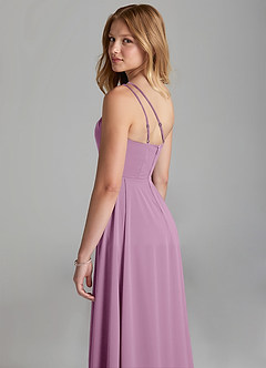 Azazie Maron Junior Wisteria A-Line Pleated Stretch Satin Dress image2