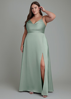 Azazie Sarella Bridesmaid Dresses Agave A-Line Pleated Stretch Satin Dress image6