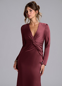 Azazie Tria Final Sale Merlot Mermaid Long Sleeve Stretch Satin Dress image6