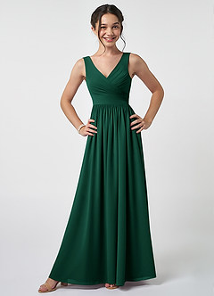Azazie Keyla Junior Emerald A-Line Pleated Chiffon Dress image1
