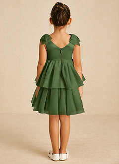 Azazie Vanellope Flower Girl Dresses Olive A-Line Bow Tulle Dress image2