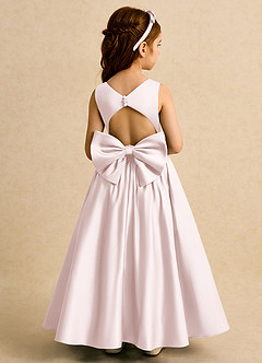 Azazie Nellia Flower Girl Dresses Blushing Pink A-Line Bow Matte Satin Dress image1