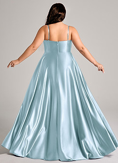 Azazie Elle Bridesmaid Dresses Sky Blue A-Line with Pockets Metallic Satin Dress image2