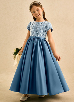Azazie Cashew Flower Girl Dresses Bermuda Ball-Gown with Sleeves Matte Satin Dress image3