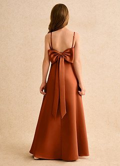 Azazie Joella Junior Formal Flower Girl Dresses Burnt Orange A-Line Pleated Matte Satin Dress image1