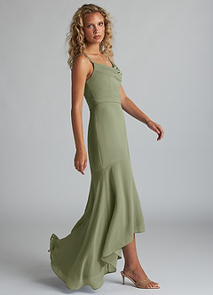 Azazie Summer Bridesmaid Dresses Pistachio Mermaid Scoop Cowl Chiffon Dress image3