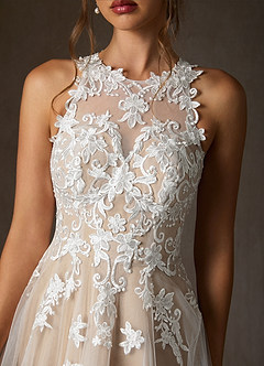 Azazie Melrose Wedding Dresses Diamond White Nude A-Line Sweetheart Lace Tulle Dress image5